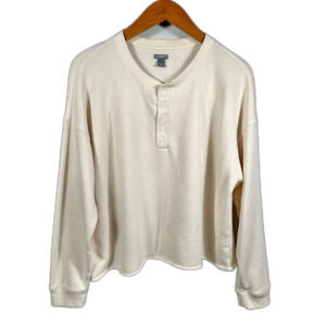 Aerie Cream Long Sleeve Thermal Henley Sweatshirt Size Medium Casual Loungewear